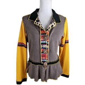 Tamara Zovich~Woman Sz L~Multicolor Kint Top Boho Cardigan Button -Up Gothic Art